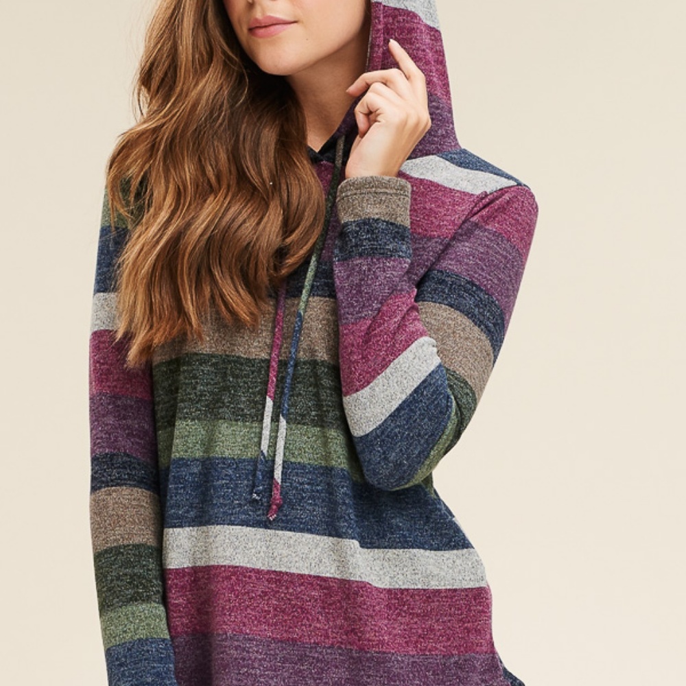 NWT staccato Rainbow stripe long sleeve hoodie top - Picture 2 of 6